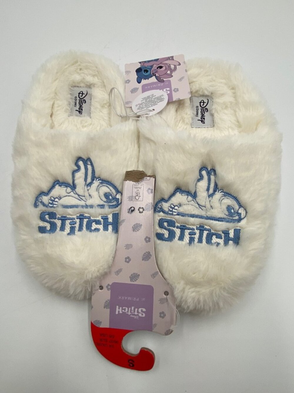 Primark Disney Lilo & Stitch Womens Faux Fur Slippers Size US S 5/6 White READ